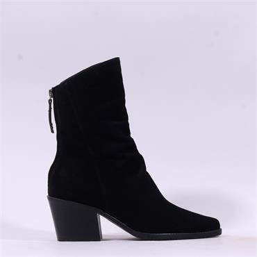 Paul Green Rear Zip Western Ankle Boot - Black Suede